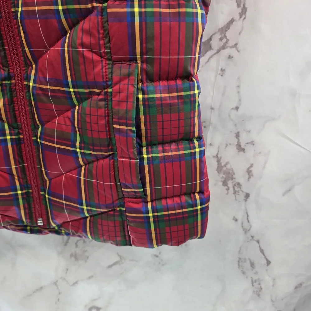 Lands End Vest Women XS Red Plaid Down Puffer Insulated Quilted Goose Yellow - Picture 4 of 9